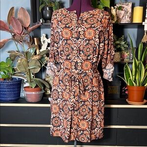 LOFT Floral Patterned Roll Sleeve Dress